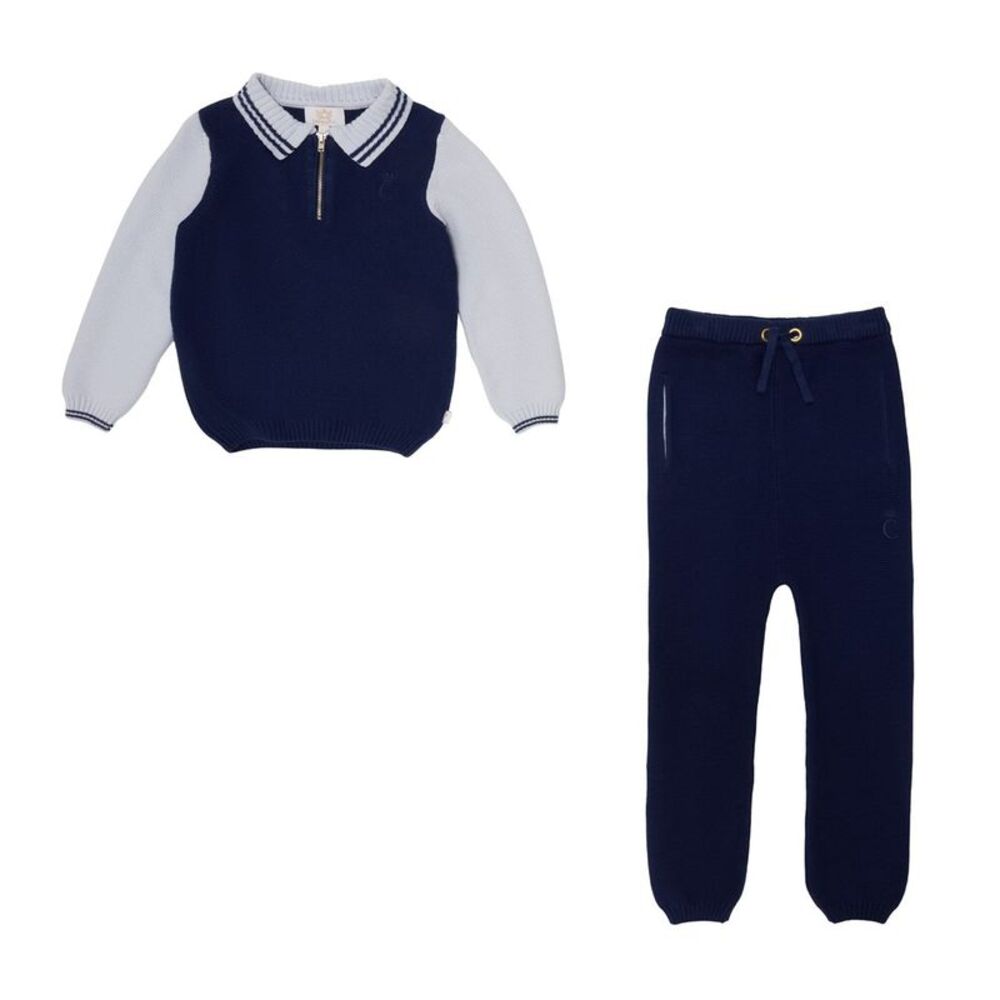 Caramelo Kids Childrens/Kids Zip Neck Top And Trousers Set / Navy Blue/White
